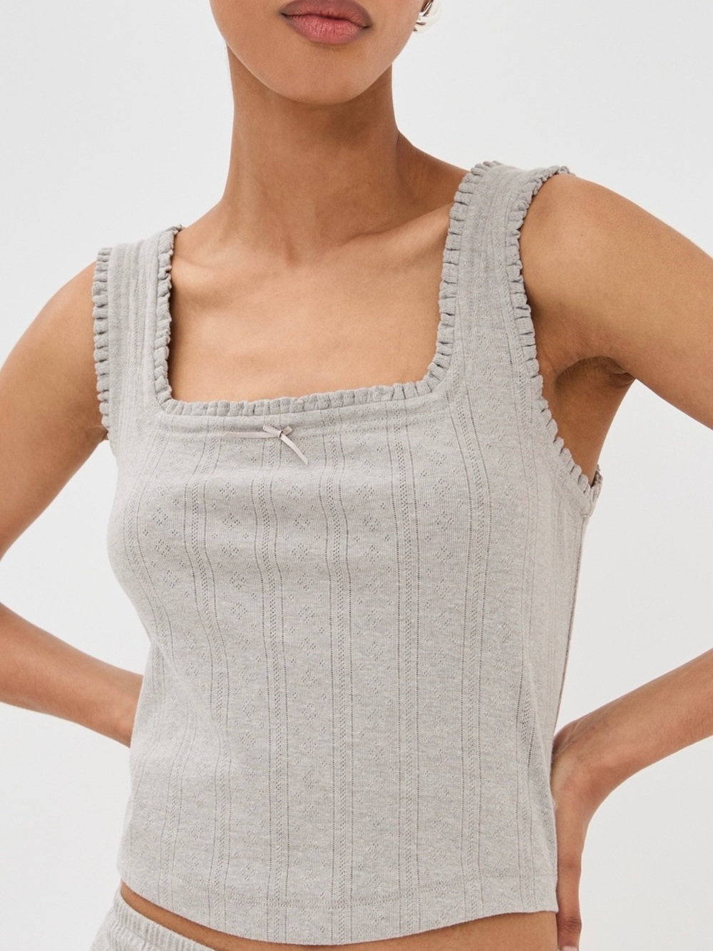 Shopbop Ribbed Square-Neck Tank Top — Light Gray